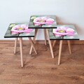 Set masute 3 piese, Leona, 3Shp299, MDF , Alb / Roz / Gri / Galben