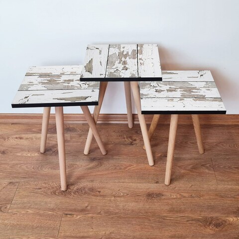 Set masute 3 piese, Leona, 3Shp3, MDF , Alb/Maro