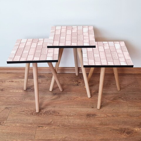 Set masute 3 piese, Leona, 3Shp316, MDF , Roz/Alb