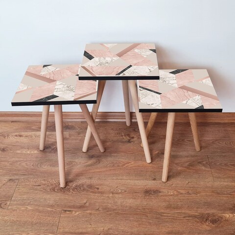Set masute 3 piese, Leona, 3Shp317, MDF , Roz / Bej / Alb / Negru
