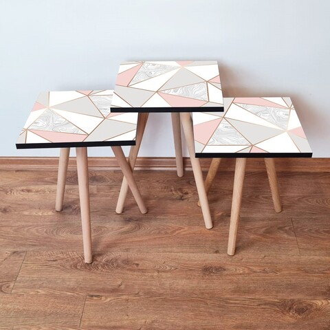 Set masute 3 piese, Leona, 3Shp318, MDF , Roz / Gri / Alb