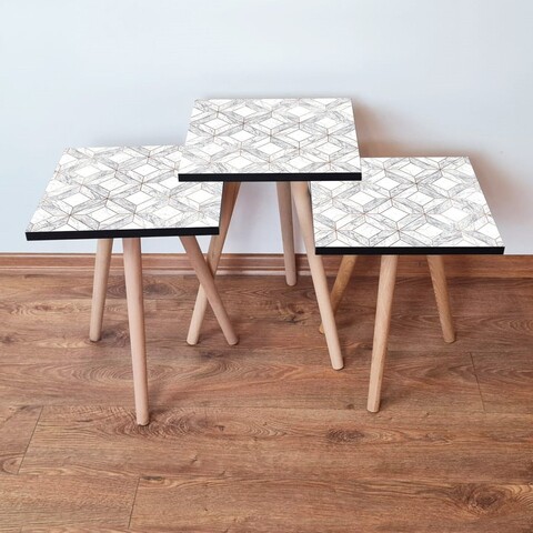 Set masute 3 piese, Leona, 3Shp319, MDF , Alb/Gri