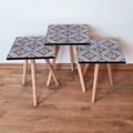 Set masute 3 piese, Leona, 3Shp32, MDF , Albastru marin / Albastru / Roșu bordeaux