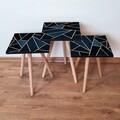 Set masute 3 piese, Leona, 3Shp321, MDF , Bleumarin / Negru / Auriu
