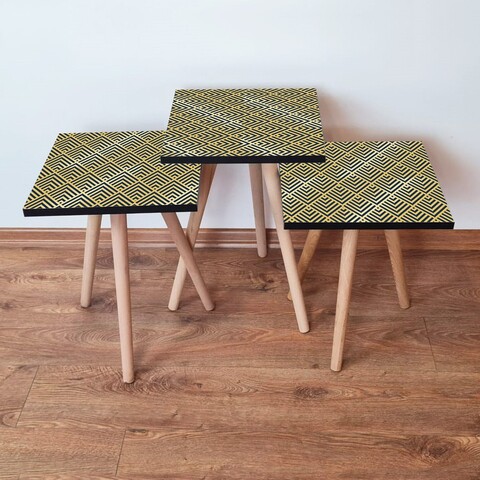 Set masute 3 piese, Leona, 3Shp324, MDF , Antracit / Aur