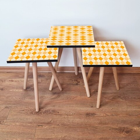 Set masute 3 piese, Leona, 3Shp326, MDF , Portocala / Crema