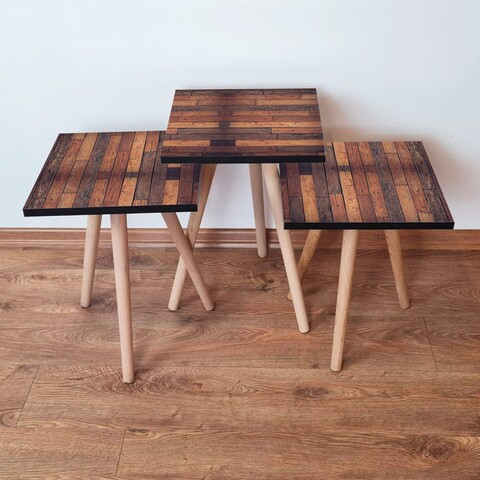Set masute 3 piese, Leona, 3Shp332, MDF , Maro / Camel