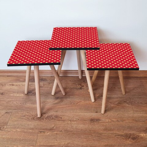 Set masute 3 piese, Leona, 3Shp337, MDF , Roșu / galben