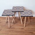 Set masute 3 piese, Leona, 3Shp34, MDF , Bleumarin / Albastru / Bej