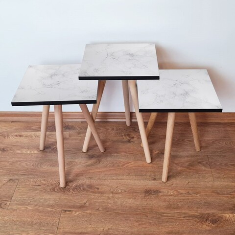 Set masute 3 piese, Leona, 3Shp341, MDF , Alb/Gri