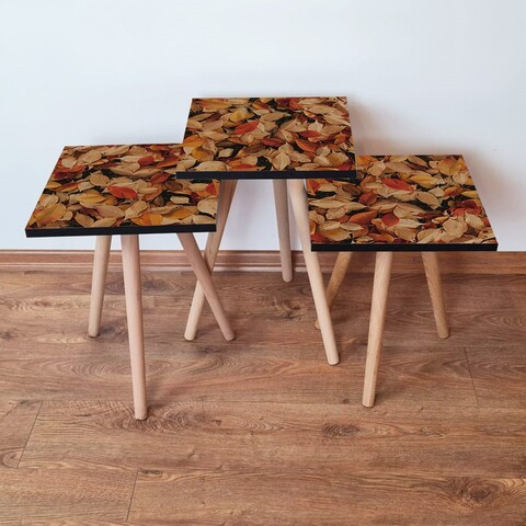 Set masute 3 piese, Leona, 3Shp350, MDF , Cămilă / Maro / Roșu Claret