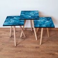 Set masute 3 piese, Leona, 3Shp357, MDF , Albastru/Alb