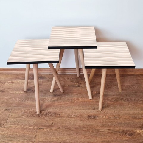 Set masute 3 piese, Leona, 3Shp358, MDF , Crem/Alb