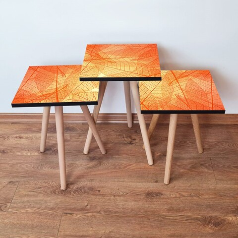 Set masute 3 piese, Leona, 3Shp359, MDF , Portocaliu / Galben