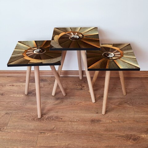 Set masute 3 piese, Leona, 3Shp360, MDF , Maro / Bej / Portocaliu