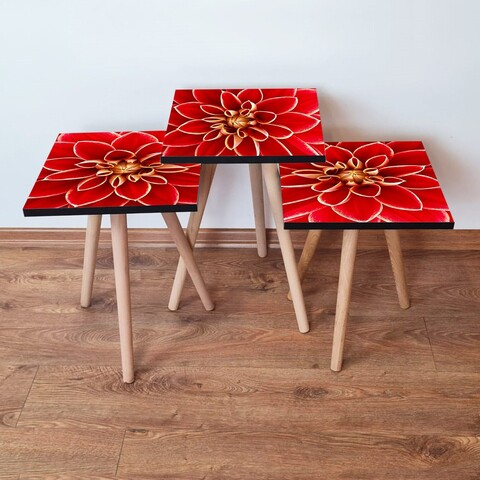 Set masute 3 piese, Leona, 3Shp361, MDF , Roșu / Galben / Alb
