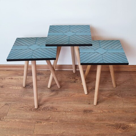 Set masute 3 piese, Leona, 3Shp362, MDF , Albastru