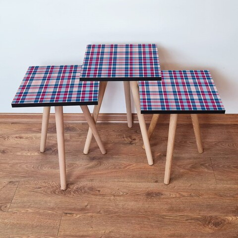 Set masute 3 piese, Leona, 3Shp368, MDF , Fuchsia / Albastru / Roz