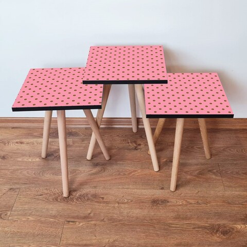 Set masute 3 piese, Leona, 3Shp369, MDF , Roz/Maro