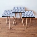 Set masute 3 piese, Leona, 3Shp37, MDF , Bleumarin / Albastru / Alb
