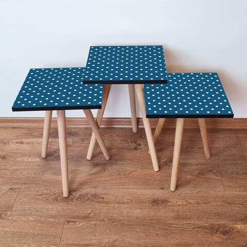 Set masute 3 piese, Leona, 3Shp370, MDF , Bleumarin/Alb