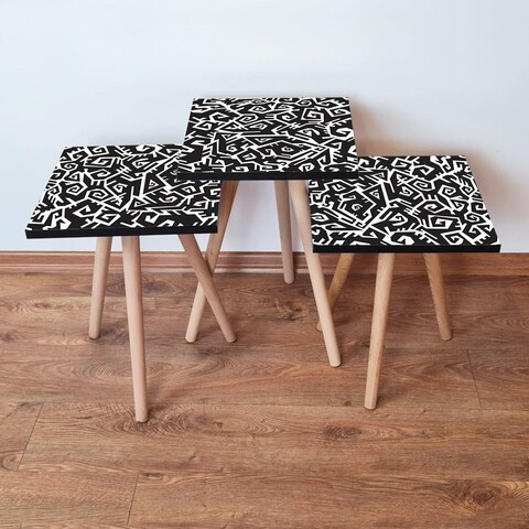 Set masute 3 piese, Leona, 3Shp377, MDF , Alb/Negru