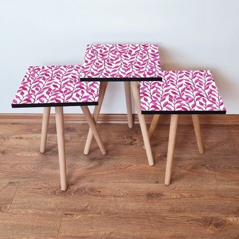 Set masute 3 piese, Leona, 3Shp378, MDF , Fucsia/Alb