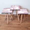 Set masute 3 piese, Leona, 3Shp383, MDF , Roz / Alb / Auriu