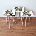 Set masute 3 piese, Leona, 3Shp385, MDF , Alb / Verde / Bej / Negru