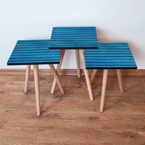 Set masute 3 piese, Leona, 3Shp386, MDF , Albastru