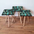 Set masute 3 piese, Leona, 3Shp387, MDF , Albastru / Verde / Auriu / Negru