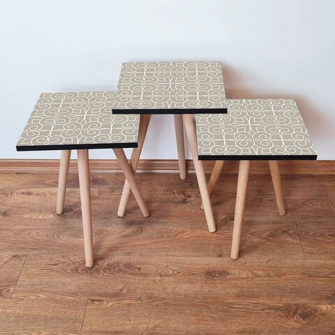 Set masute 3 piese, Leona, 3Shp388, MDF , Bej/Alb