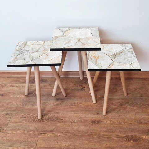 Set masute 3 piese, Leona, 3Shp390, MDF , Alb / Bej