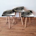 Set masute 3 piese, Leona, 3Shp391, MDF , Negru / Alb / Auriu