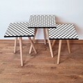 Set masute 3 piese, Leona, 3Shp393, MDF , Alb/Negru