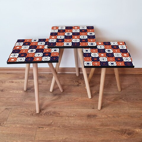 Set masute 3 piese, Leona, 3Shp394, MDF , Alb / Bleumarin / Portocaliu