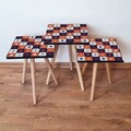 Set masute 3 piese, Leona, 3Shp394, MDF , Alb / Bleumarin / Portocaliu
