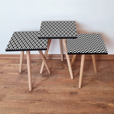Set masute 3 piese, Leona, 3Shp396, MDF , Alb/Negru