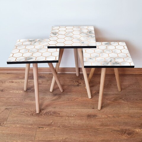 Set masute 3 piese, Leona, 3Shp397, MDF , Alb / Maro