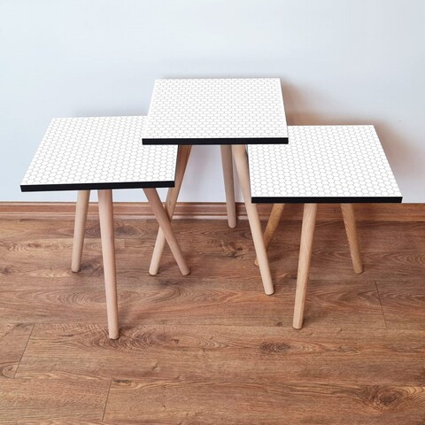 Set masute 3 piese, Leona, 3Shp399, MDF , Alb/Gri