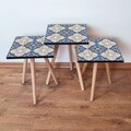 Set masute 3 piese, Leona, 3Shp40, MDF , Bleumarin / Bej / Alb