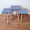 Set masute 3 piese, Leona, 3Shp42, MDF , Bleumarin / Albastru / Alb