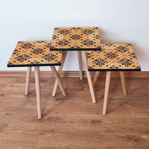 Set masute 3 piese, Leona, 3Shp43, MDF , Somon / Albastru marin / Verde