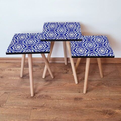 Set masute 3 piese, Leona, 3Shp45, MDF , Bleumarin/Alb