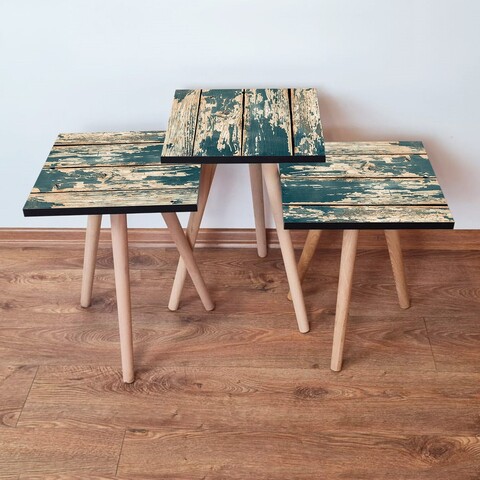 Set masute 3 piese, Leona, 3Shp5, MDF , Verde / Bej