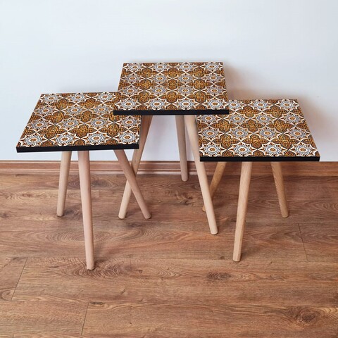 Set masute 3 piese, Leona, 3Shp52, MDF , Portocaliu / Alb / Negru