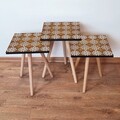 Set masute 3 piese, Leona, 3Shp52, MDF , Portocaliu / Alb / Negru