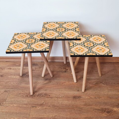 Set masute 3 piese, Leona, 3Shp53, MDF , Portocaliu / Verde