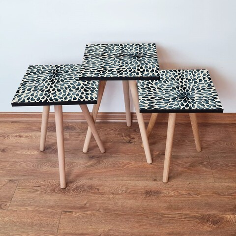 Set masute 3 piese, Leona, 3Shp54, MDF , Verde / Negru / Bej