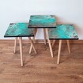 Set masute 3 piese, Leona, 3Shp57, MDF , Albastru / Gri / Bej